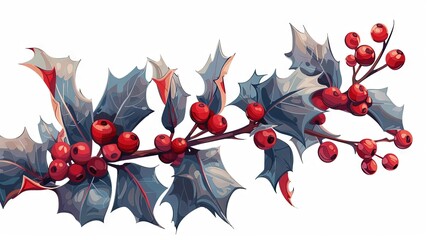 Wall Mural - Holly branch adorned with berries and leaves. illustration of a festive plant