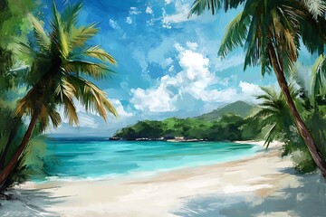 Poster - beach with coconut trees