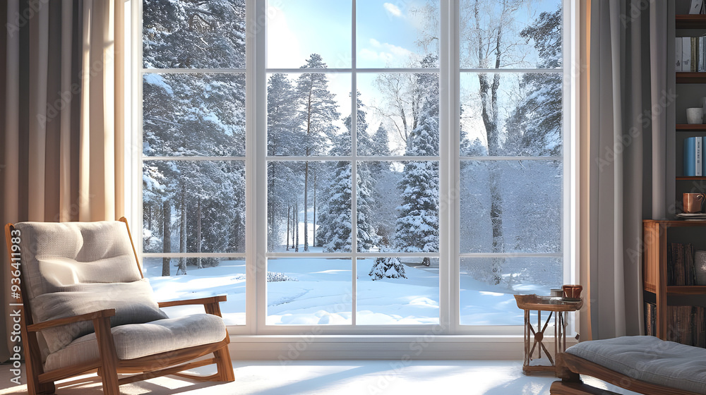 landscape with window and snow Stock Illustration | Adobe Stock