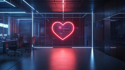 Wall Mural - Neon Heart in a Modern Office Interior