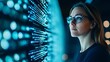 © Cheewynn - Woman in tech, illuminated by blue data light, focused on advanced cybersecurity systems, Generative AI