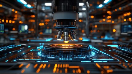 Poster - Futuristic Microscope in a High-Tech Lab