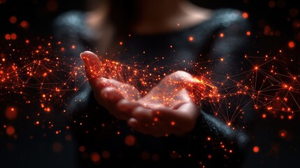 Poster - Futuristic Hand Grasping a Luminous Digital Network