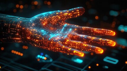 Poster - Outstretched Hand Projecting a Futuristic Digital Interface