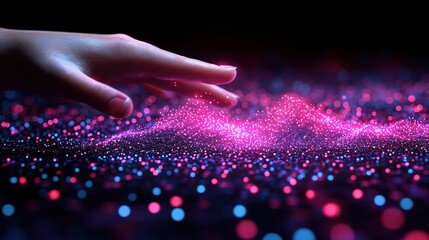 Poster - Hand Interacting with Glowing Digital Waves