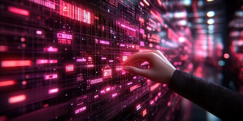 Poster - Hand Interacting with Digital Interface in Neon Environment
