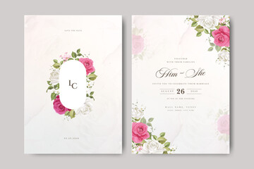 Wall Mural - Wedding invitation card template with beautiful roses flowers