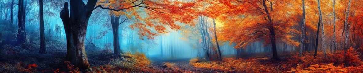 Wall Mural - colorful autumn forest landscape panoramic