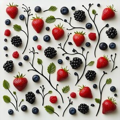 Wall Mural - Summer Berry Pattern.