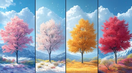 Wall Mural - Four seasons landscape