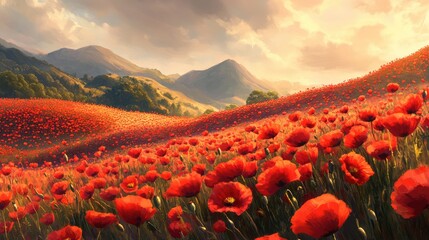 Wall Mural - poppy field in the morning