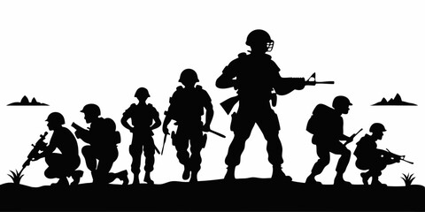 USA Army Combat Soldiers black Silhouettes vector illustration