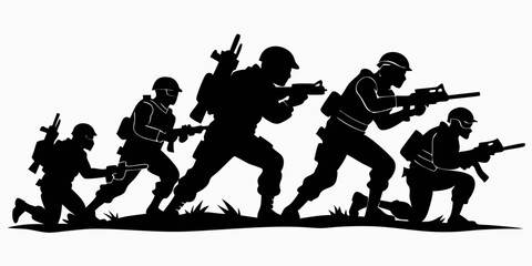 USA Army Combat Soldiers black Silhouettes vector illustration