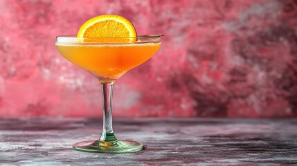 Poster -   A close-up of an orange slice on a glass of drink