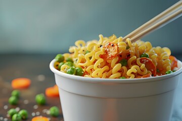 Wall Mural - Delicious Bowl of Colorful Noodles with Vegetables