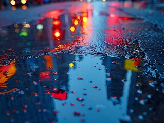 Wall Mural - wet street with lights on it. 