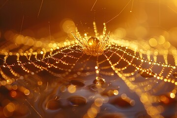 Poster - a spider web with water droplets on it. 