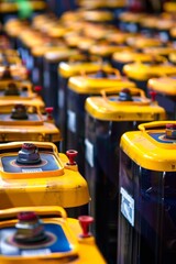 Close up of electric vehicle battery cell mass production assembly line in operation