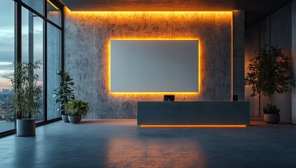 Wall Mural - Modern Lobby Interior Design with Concrete Walls and Minimalist Decor