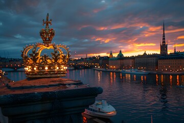 Wall Mural - Majestic Crown Overlooking a Stunning Sunset in Stockholm