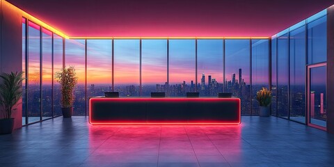 Canvas Print - Modern Office Reception with City View