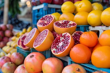 Sticker - Vibrant Display of Fresh Fruits at a Market Stall