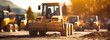 © guruXOX - A yellow grader is parked on a construction site with other machinery in the background, all ready to get to work