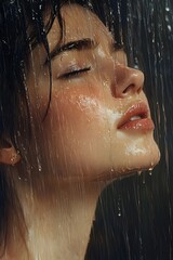 Portrait of a beautiful girl with an umbrella, drenched in rain