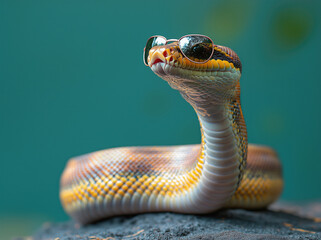 Wall Mural - a vibrant python with distinctive scales wears aviator sunglasses, giving a cool and stylish appeara