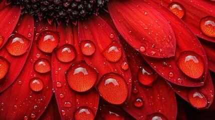 Wall Mural -   Close-up of a red flower with droplets of water on its petals