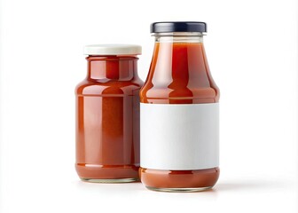 Generic bottle of condiment with flip-top cap and blank white label isolated on white background, awaiting customization for various sauces and spreads product design.