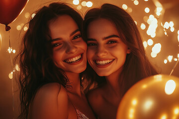 Portrait of happy beautiful young women at the party