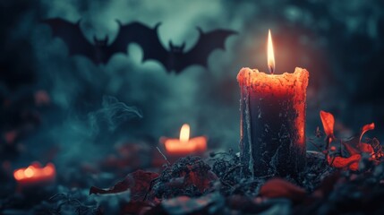 Canvas Print - A candle is lit in front of a bat and a candle