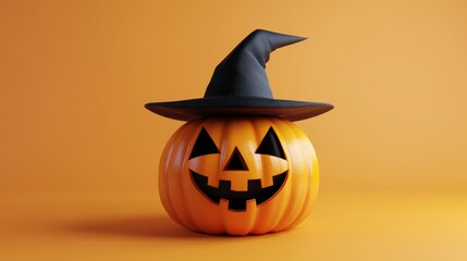 Sticker - A pumpkin with a black hat on top and a smiley face