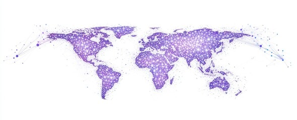 a world map made of dots and lines, the connecting points forming an arrow shape pointing to multipl