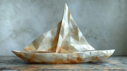 origami sailboat, ship, floating in the water, sea concept