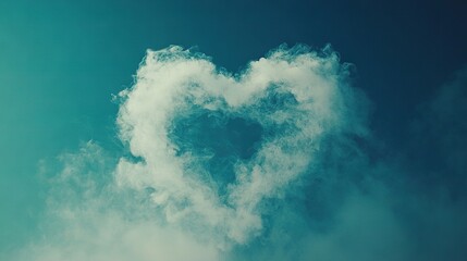 Poster -   A heart-shaped cloud floating against a blue sky, surrounded by white clouds