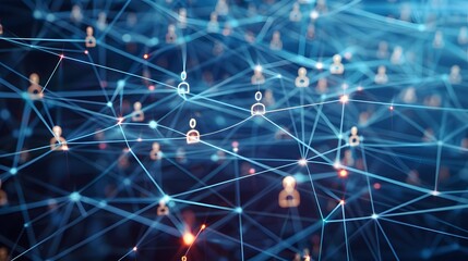 Poster - Abstract concept of social networking and digital communication with interconnected lines and human icons.