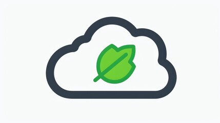 Wall Mural - Green Cloud Computing Icon Sustainable Technology Symbol with Leaf Inside, Isolated on White