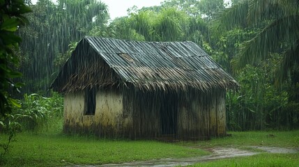 hut with rain on it