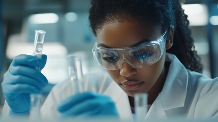 Poster - laboratory scientist conducting experiments with test tubes in a modern research facility during the
