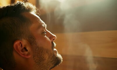 Wall Mural - Serene Italian Man Enjoying Relaxation in a Sauna