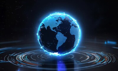 Poster - A captivating digital rendition of Earth is showcased with intricate blue lines lighting up the continents, creating an engaging and futuristic visual experience