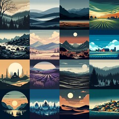 Wall Mural - landscape in minimalistic style. ai generated illustration