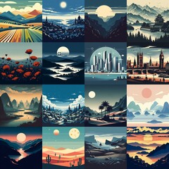 Wall Mural - Landscape in minimalistic style. AI generated illustration