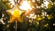 © VIK - In the setting sun, a golden star-shaped balloon floats gracefully over a lush green background
