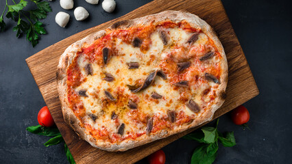 Wall Mural - Italian pinza or pizza with cheese and beef slices.