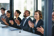 © peopleimages.com - Applause, success or presentation with smile of business people for support, seminar and celebration. Conference, clapping or happy audience for goal, motivation and awards for target achievement