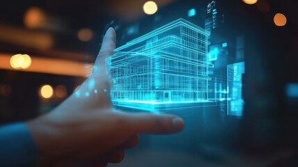 Poster - A Hand Interacting with a Holographic 3D Model of a Building