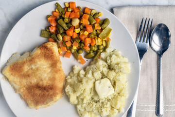 Wall Mural - baked cod  with mixed vegetables and mash potatoes